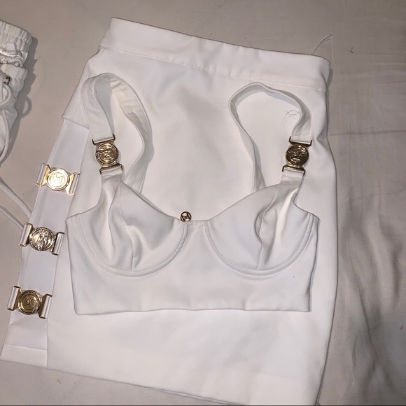 Meshki Dresses & Skirts - bustier crop with matching gold buckle mini set
